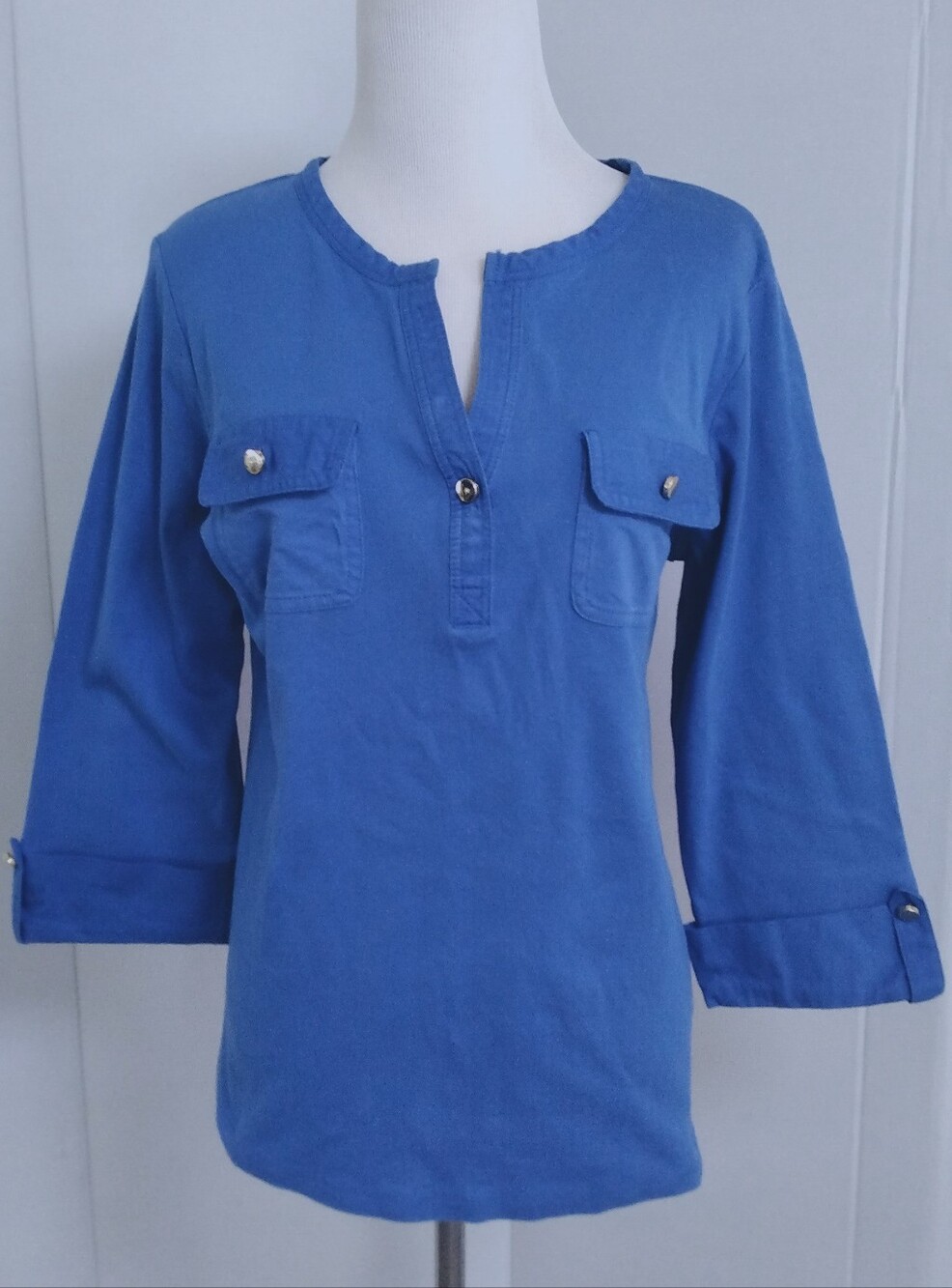 Charter Club Luxury Pima 💯% Cotton Royal Blue Preppy 3 Qtr Sleeve Sz 1X